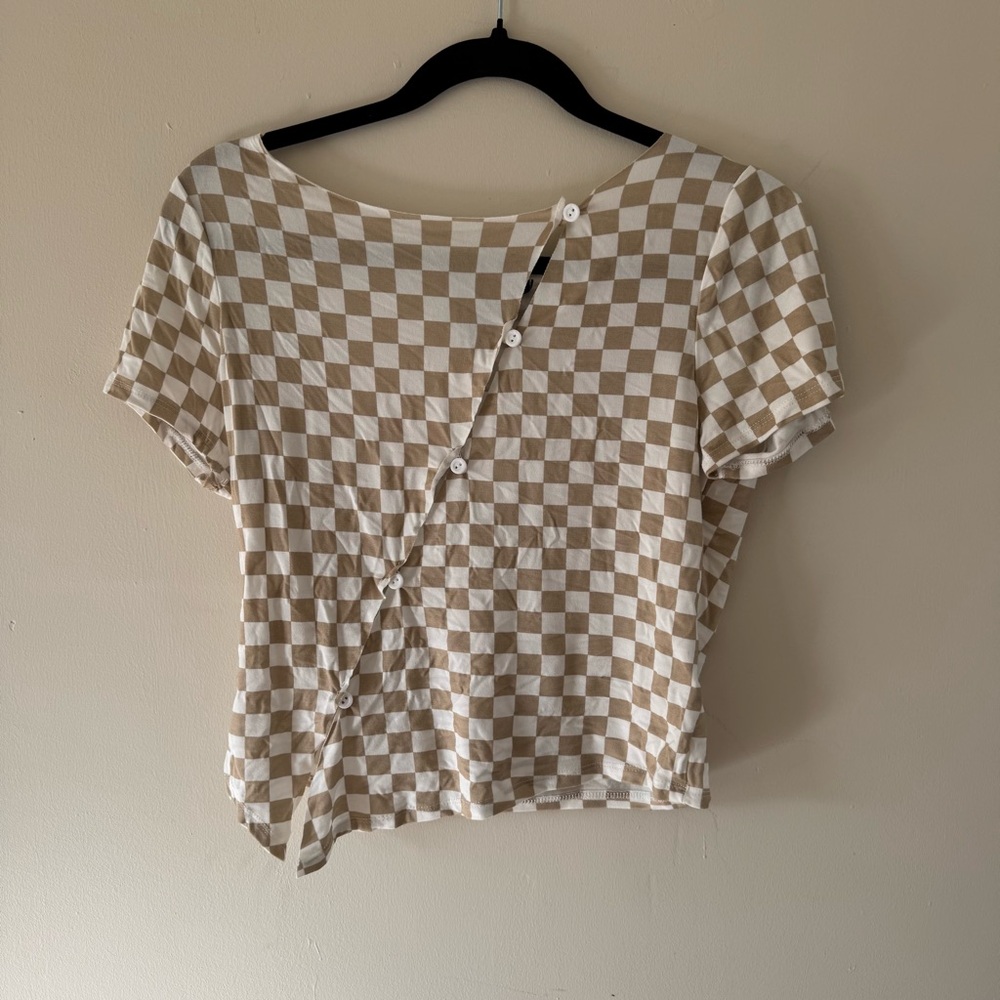 SOLD! Beige and White Checkered Women's Top